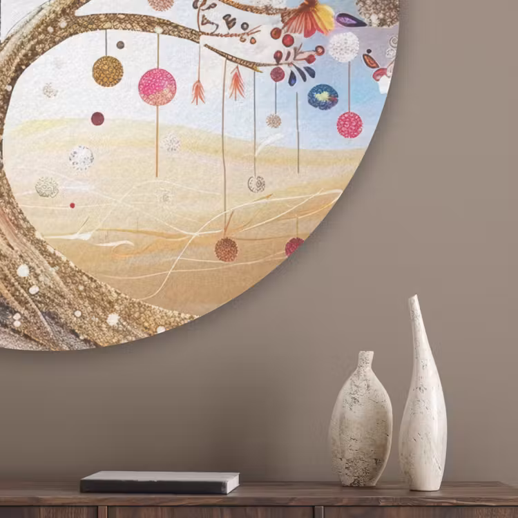 Levensboom - Goud - Kleurrijk - Abstract - Aesthetic Akoestische PET Vilt - Rond klein -sfeer5_closeup
