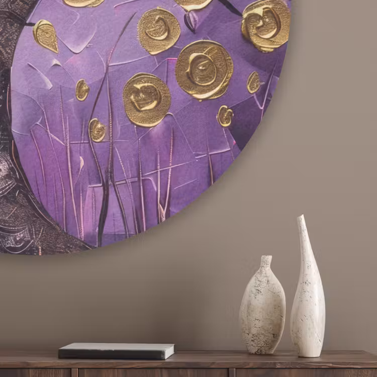 Levensboom - Boom - Paars - Goud - Modern Akoestische PET Vilt - Rond klein -sfeer5_closeup
