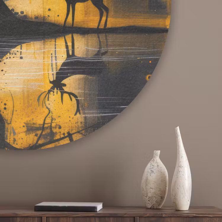 Boom - Verflook - Hert - Natuur - Goud Akoestische PET Vilt - Rond klein -sfeer5_closeup