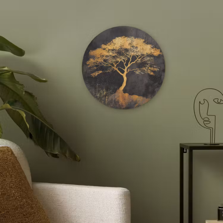 Boom - Schilderij - Goud - Abstract Akoestische PET Vilt - Rond klein -sfeer2