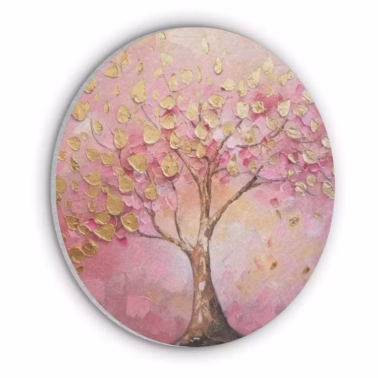 Boom - Roze - Goud - Modern Akoestische PET Vilt - Rond klein -3d