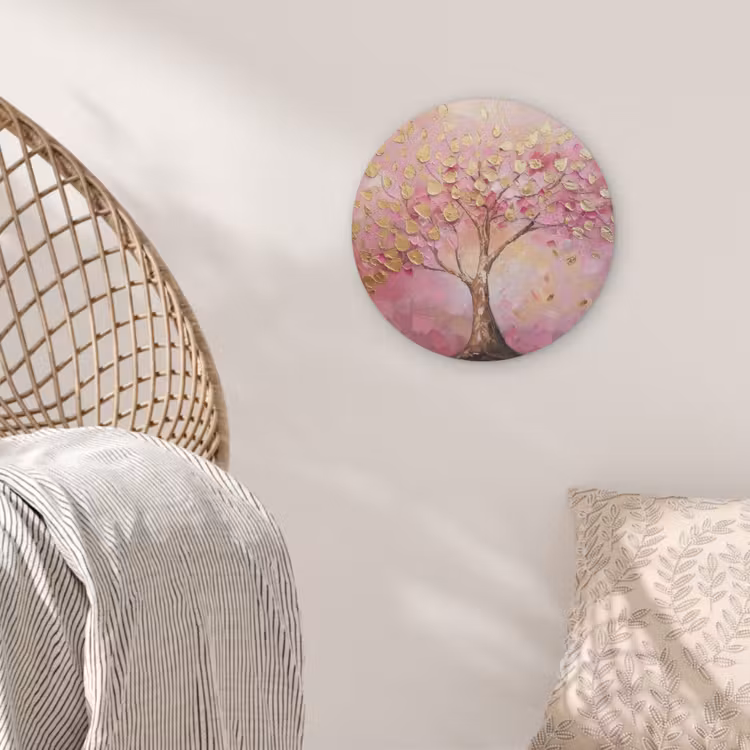 Boom - Roze - Goud - Modern Akoestische PET Vilt - Rond klein -sfeer4