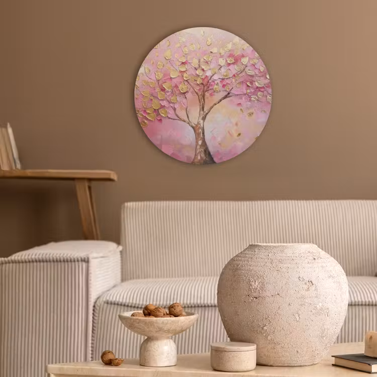Boom - Roze - Goud - Modern Akoestische PET Vilt - Rond klein -sfeer1