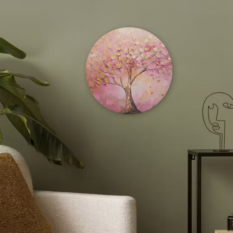 Boom - Roze - Goud - Modern Akoestische PET Vilt - Rond klein -sfeer2