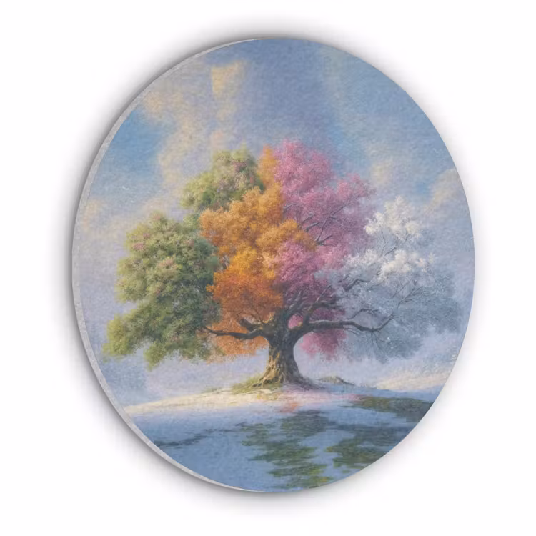 Boom - Seizoenen - Winter - Landschap Akoestische PET Vilt - Rond klein -3d