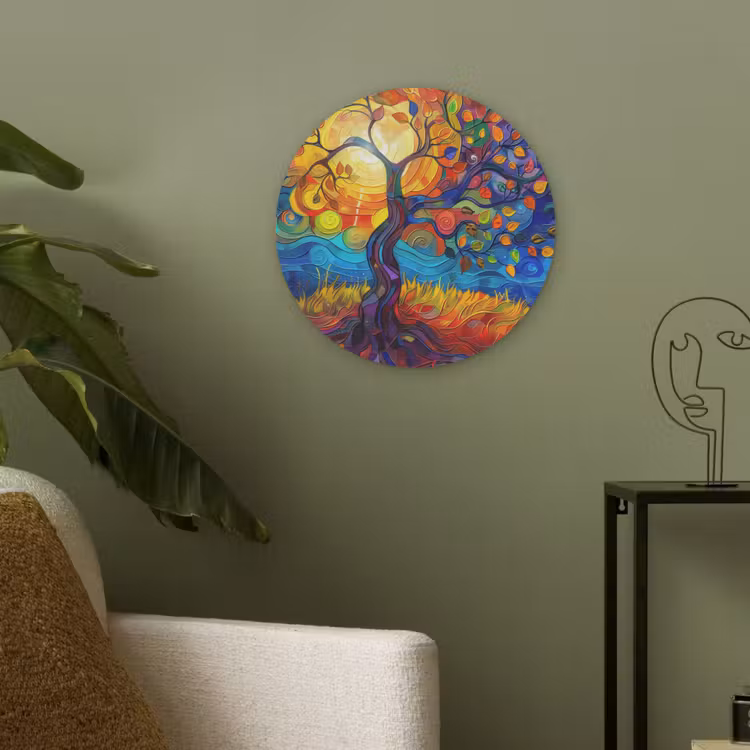 Boom - Zon - Verflook - Kleuren - Abstract Akoestische PET Vilt - Rond klein -sfeer2
