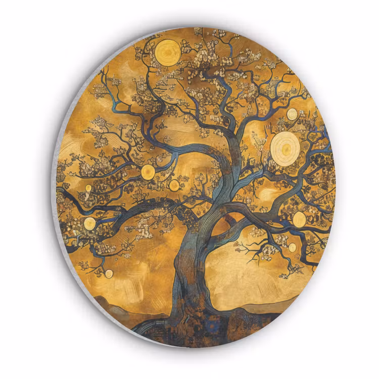 Boom - Levensboom - Abstract - Goud Akoestische PET Vilt - Rond klein -3d