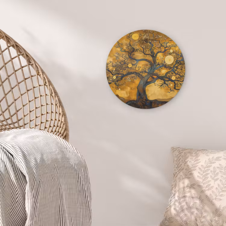 Boom - Levensboom - Abstract - Goud Akoestische PET Vilt - Rond klein -sfeer4