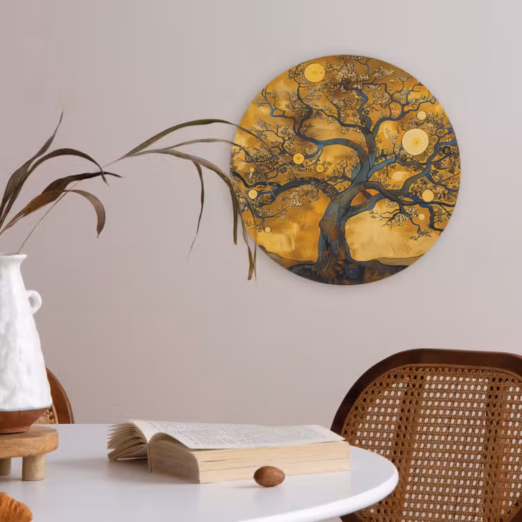 Boom - Levensboom - Abstract - Goud Akoestische PET Vilt - Rond klein -sfeer3