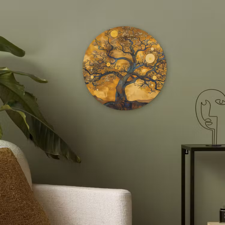 Boom - Levensboom - Abstract - Goud Akoestische PET Vilt - Rond klein -sfeer2