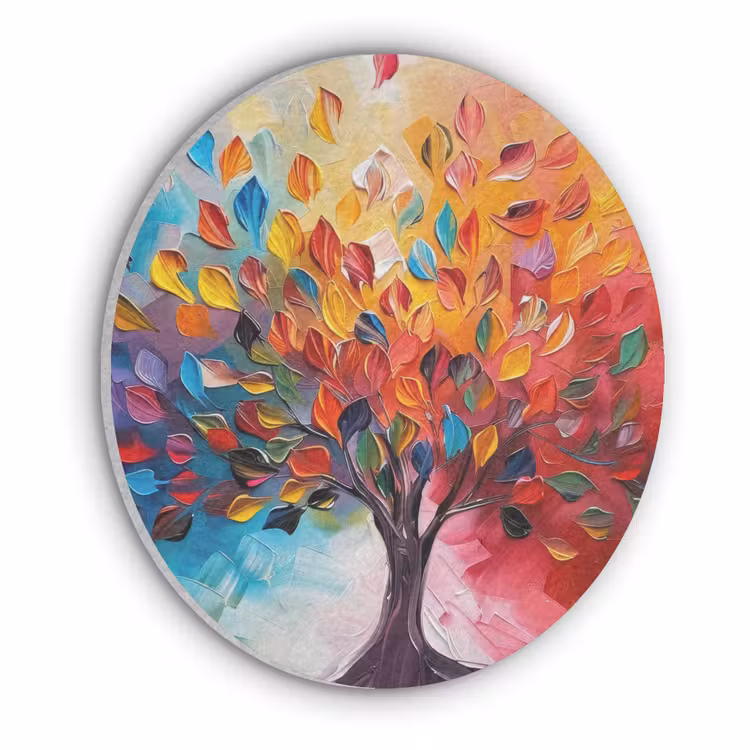 Boom - Levensboom - Kleurrijk - Abstract Akoestische PET Vilt - Rond klein -3d