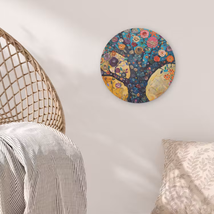 Boom - Levensboom - Kleurrijk - Bloemen - Modern Akoestische PET Vilt - Rond klein -sfeer4