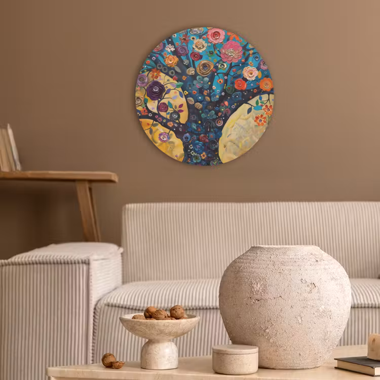 Boom - Levensboom - Kleurrijk - Bloemen - Modern Akoestische PET Vilt - Rond klein -sfeer1