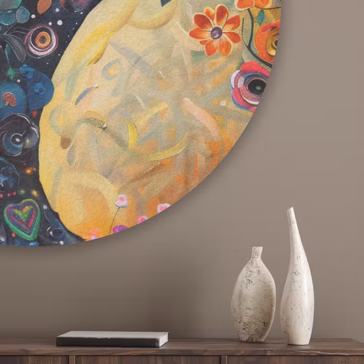 Boom - Levensboom - Kleurrijk - Bloemen - Modern Akoestische PET Vilt - Rond klein -sfeer5_closeup