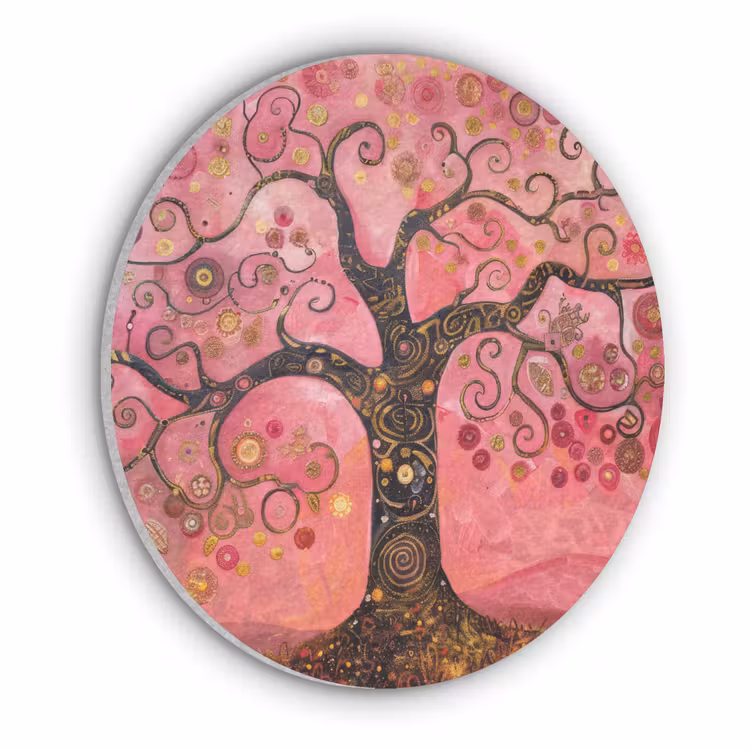 Boom - Levensboom - Roze - Goud Akoestische PET Vilt - Rond klein -3d