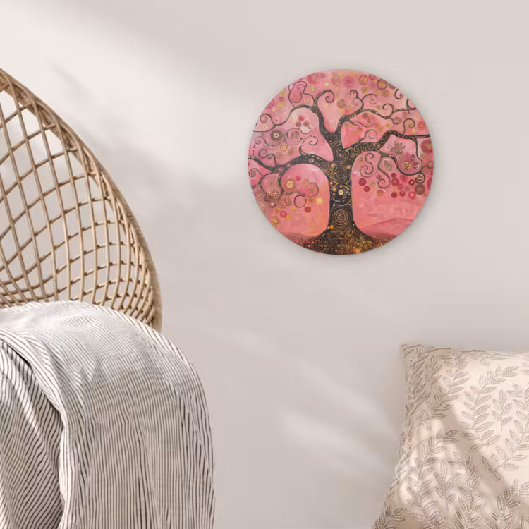 Boom - Levensboom - Roze - Goud Akoestische PET Vilt - Rond klein -sfeer4