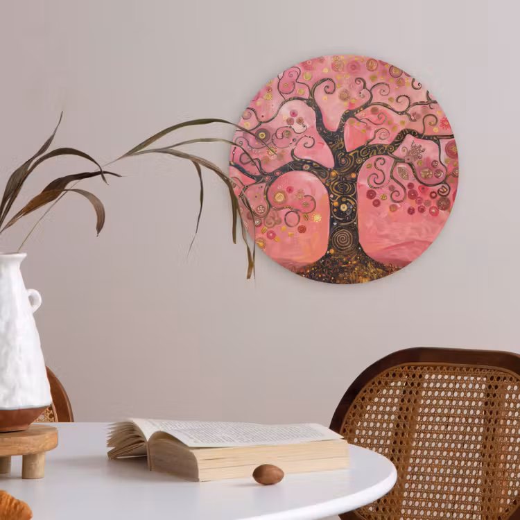 Boom - Levensboom - Roze - Goud Akoestische PET Vilt - Rond klein -sfeer3