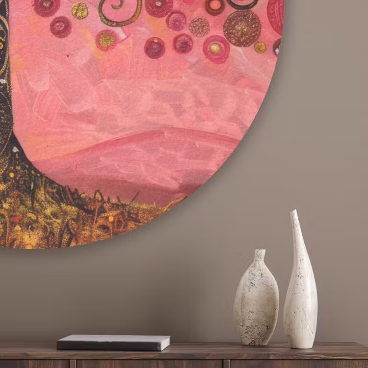 Boom - Levensboom - Roze - Goud Akoestische PET Vilt - Rond klein -sfeer5_closeup