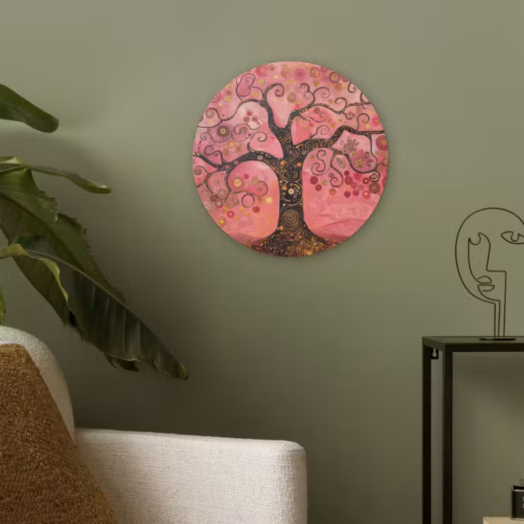 Boom - Levensboom - Roze - Goud Akoestische PET Vilt - Rond klein -sfeer2
