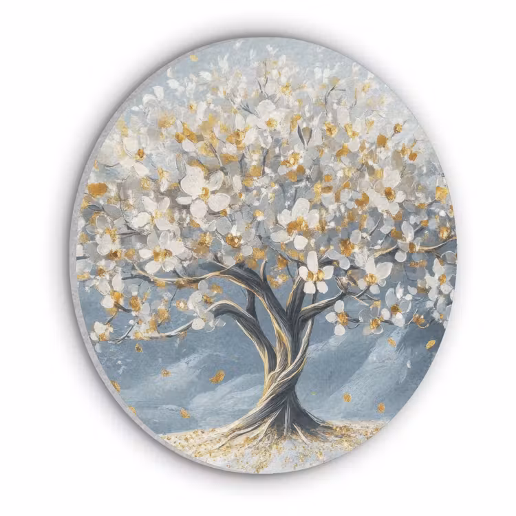 Boom - Winter - Levensboom - Modern - Goud Akoestische PET Vilt - Rond klein -3d