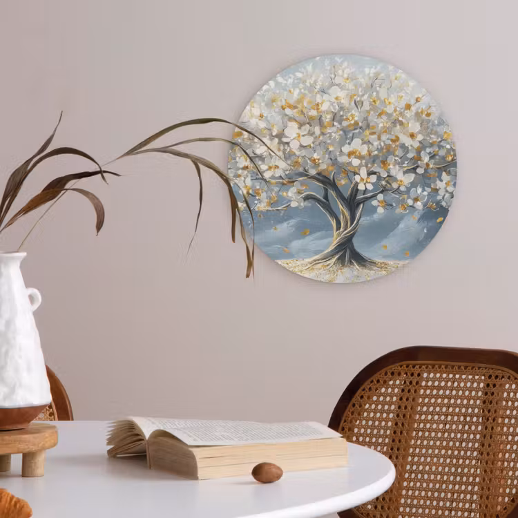 Boom - Winter - Levensboom - Modern - Goud Akoestische PET Vilt - Rond klein -sfeer3