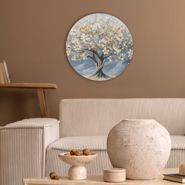 Boom - Winter - Levensboom - Modern - Goud Akoestische PET Vilt - Rond klein -sfeer1