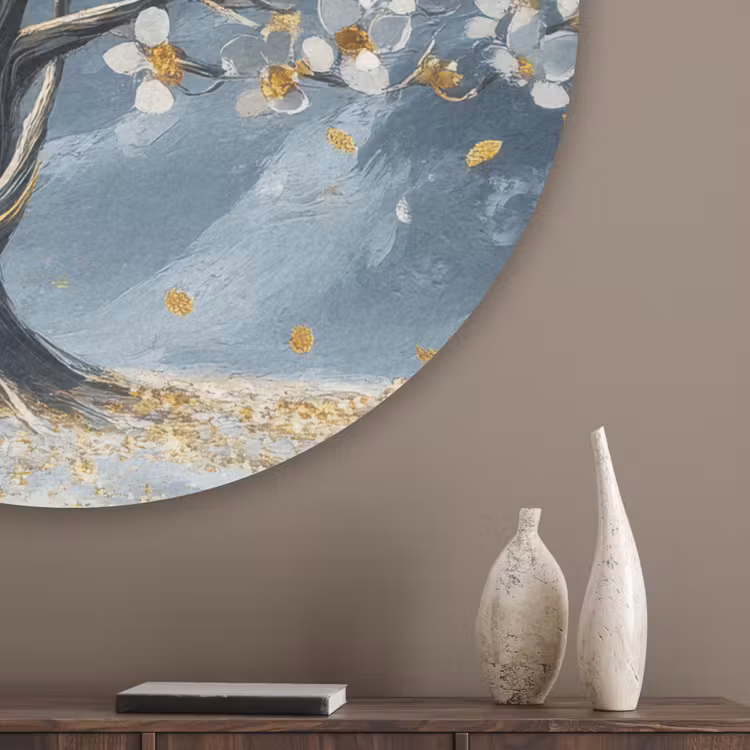Boom - Winter - Levensboom - Modern - Goud Akoestische PET Vilt - Rond klein -sfeer5_closeup