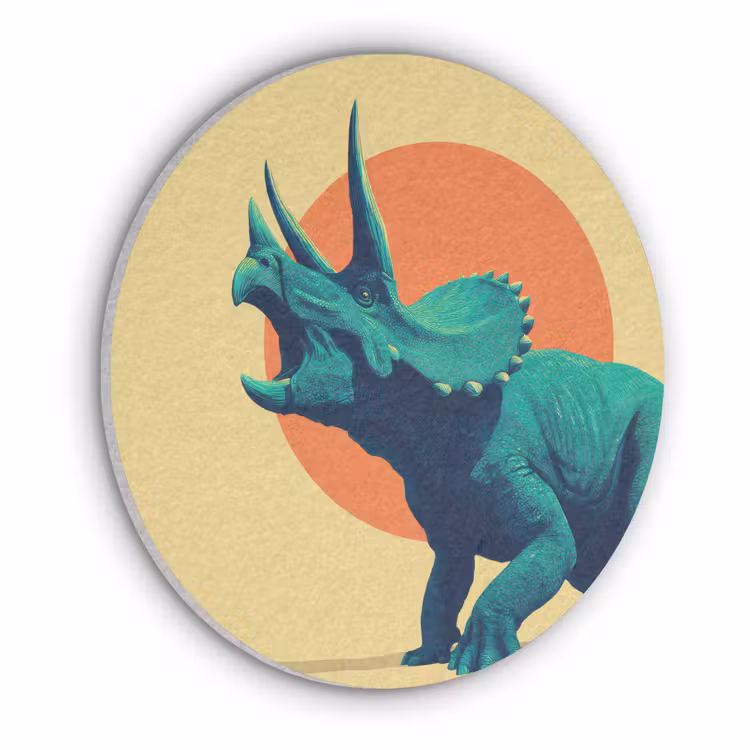Triceratops - Cirkel - Oranje - Hoorns Akoestische PET Vilt - Rond klein -3d