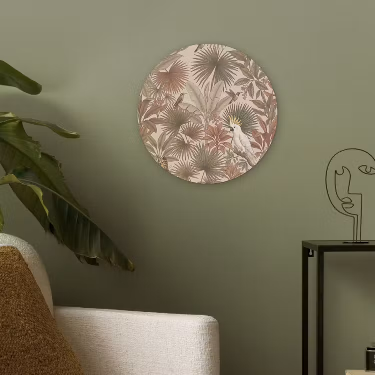 Tropisch - Vogels - Beige Akoestische PET Vilt - Rond klein -sfeer2