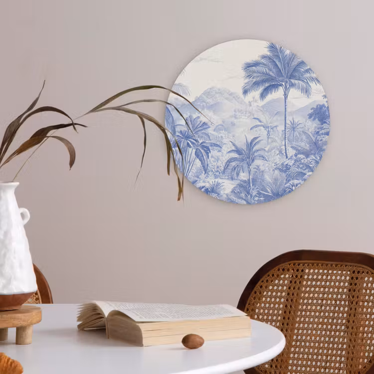 Tropisch - Jungle - Blauw Akoestische PET Vilt - Rond klein -sfeer3