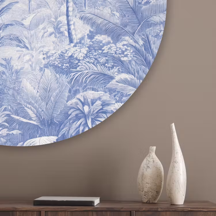 Tropisch - Jungle - Blauw Akoestische PET Vilt - Rond klein -sfeer5_closeup