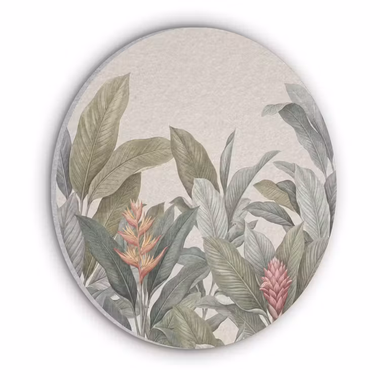 Tropisch - Planten - Modern - Groen Akoestische PET Vilt - Rond klein -3d
