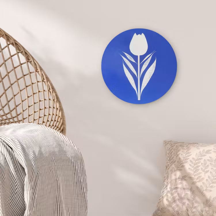 Tulp - Minimalistisch - Bladeren - Wit Akoestische PET Vilt - Rond klein -sfeer4