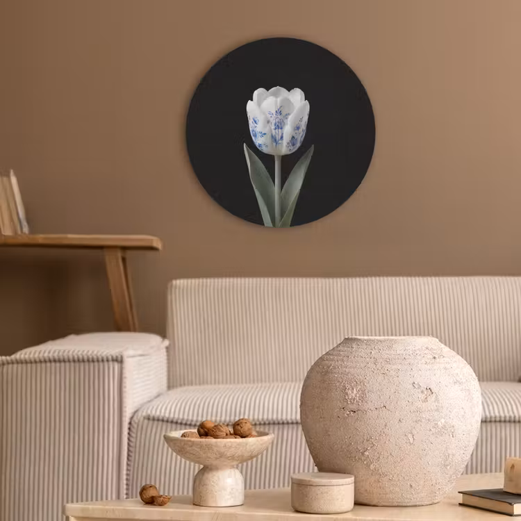 Tulp - Patroon - Blauw Akoestische PET Vilt - Rond klein -sfeer1