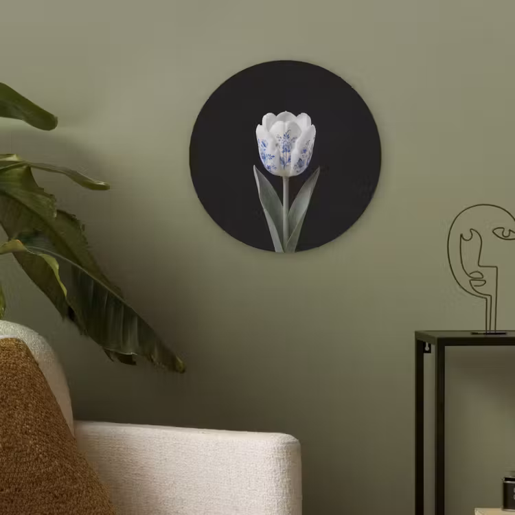 Tulp - Patroon - Blauw Akoestische PET Vilt - Rond klein -sfeer2