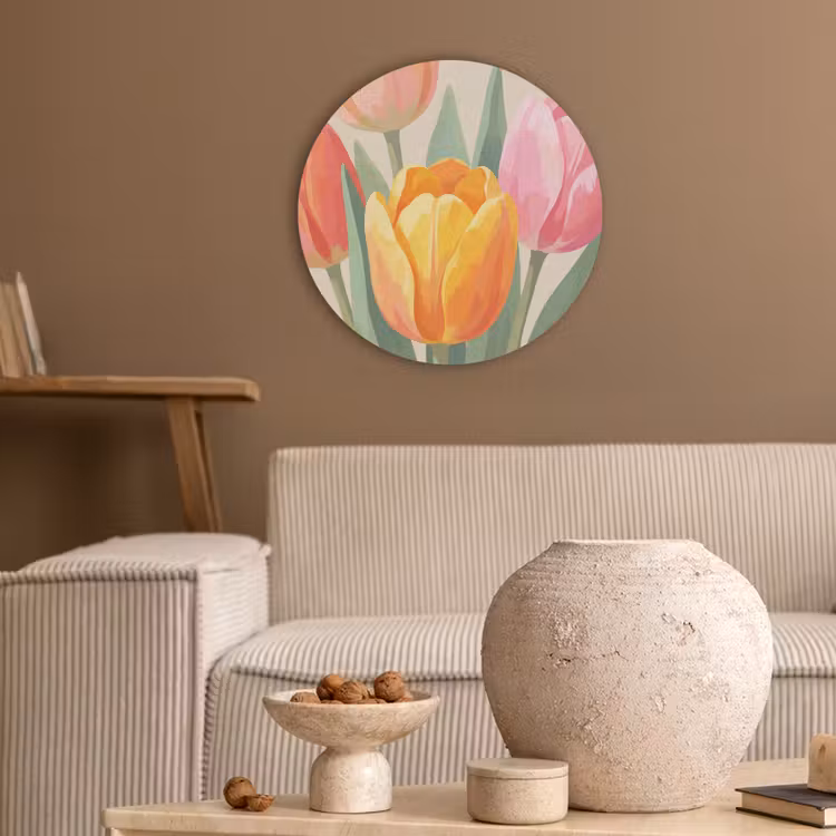 Tulpen - Abstract - Kleurrijk Akoestische PET Vilt - Rond klein -sfeer1
