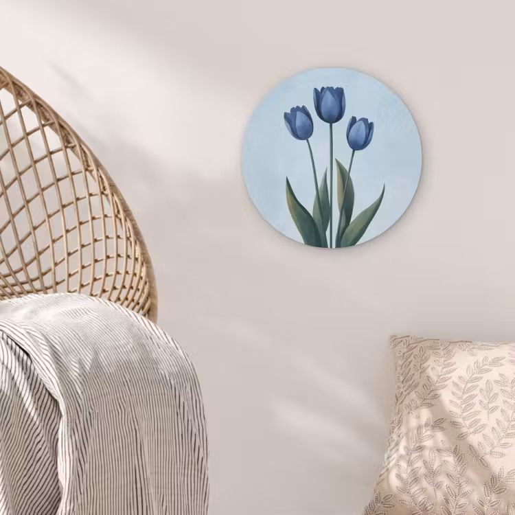 Tulpen - Blauw - Bladeren Akoestische PET Vilt - Rond klein -sfeer4