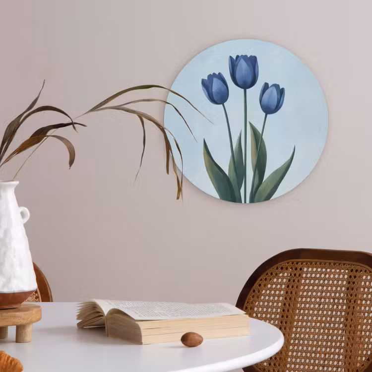 Tulpen - Blauw - Bladeren Akoestische PET Vilt - Rond klein -sfeer3
