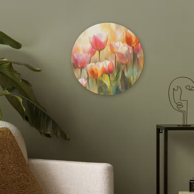 Tulpen - Sprookjesachtig - Kleurrijk Akoestische PET Vilt - Rond klein -sfeer2