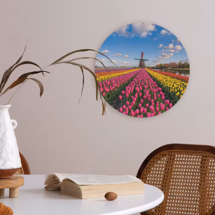 Tulpen - Holland - Molen - Kleurrijk Akoestische PET Vilt - Rond klein -sfeer3