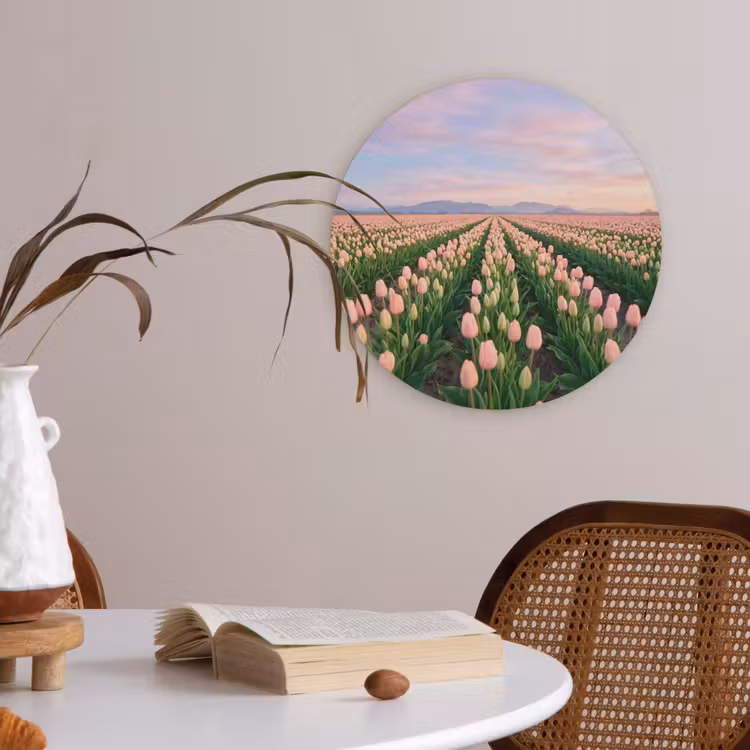 Tulpen - Landschap - Roze Akoestische PET Vilt - Rond klein -sfeer3