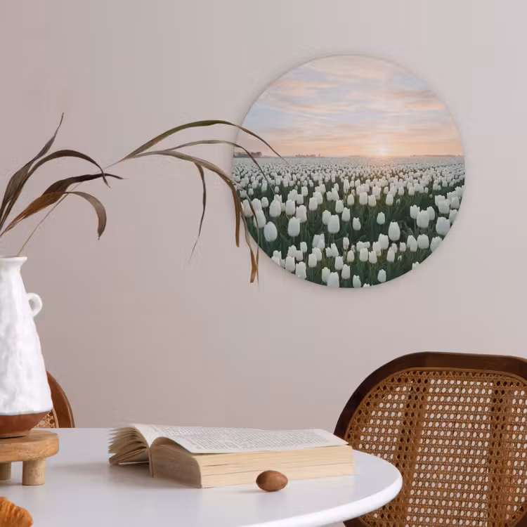 Tulpen - Landschap - Wit Akoestische PET Vilt - Rond klein -sfeer3