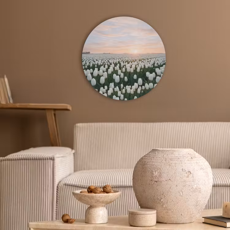Tulpen - Landschap - Wit Akoestische PET Vilt - Rond klein -sfeer1