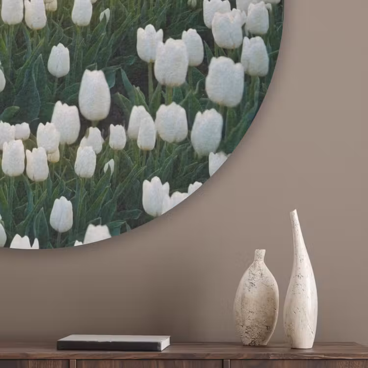 Tulpen - Landschap - Wit Akoestische PET Vilt - Rond klein -sfeer5_closeup