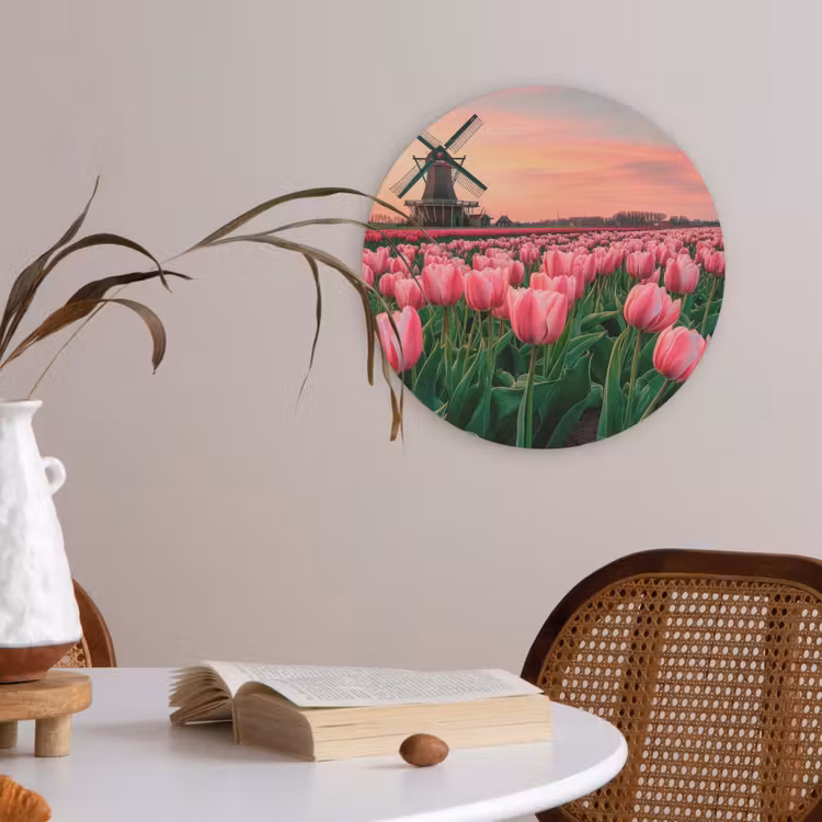 Tulpen - Molen - Nederland Akoestische PET Vilt - Rond klein -sfeer3
