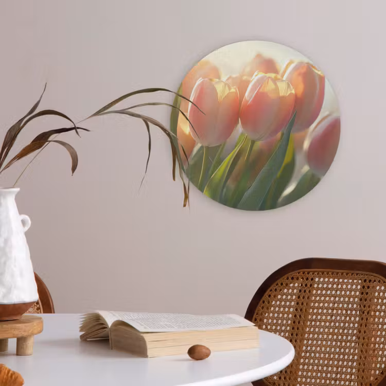 Tulpen - Roze - Zonnestralen Akoestische PET Vilt - Rond klein -sfeer3