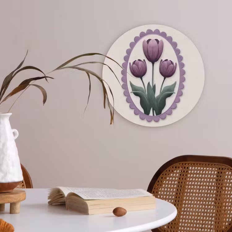 Tulpen - Paars - Lijst - Bladeren Akoestische PET Vilt - Rond klein -sfeer3