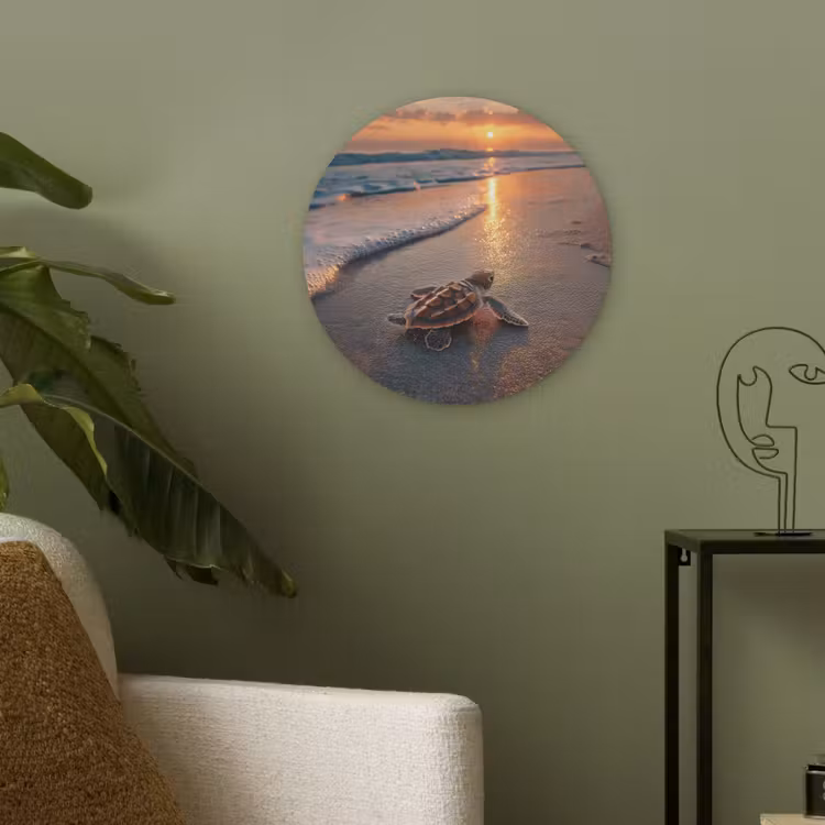 Schildpad - strand - Zonsondergang Akoestische PET Vilt - Rond klein -sfeer2