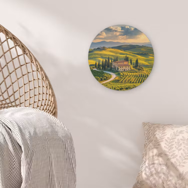 Toscane - Landschap - Wijngaarden Akoestische PET Vilt - Rond klein -sfeer4