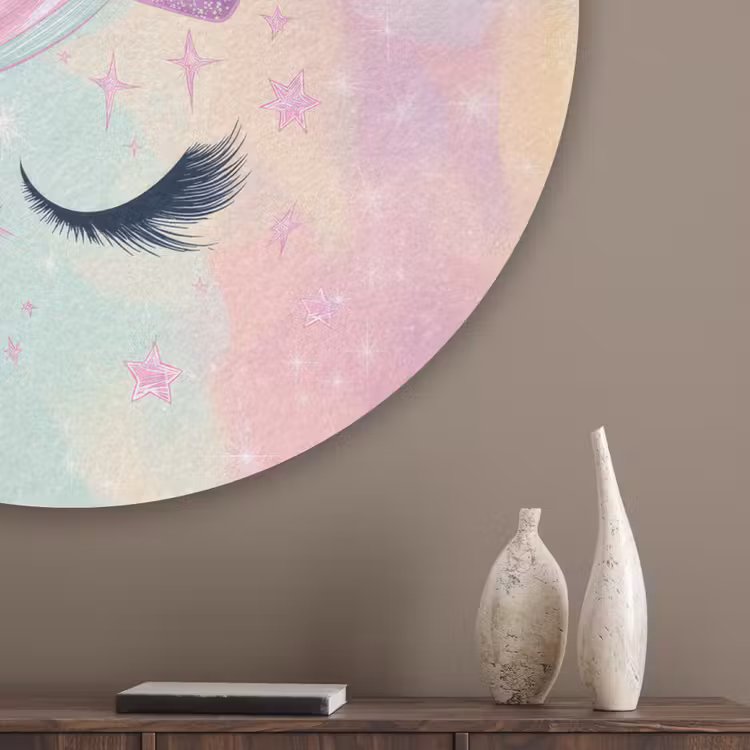Eenhoorn - Glitters - Regenboog - Pastel Akoestische PET Vilt - Rond klein -sfeer5_closeup